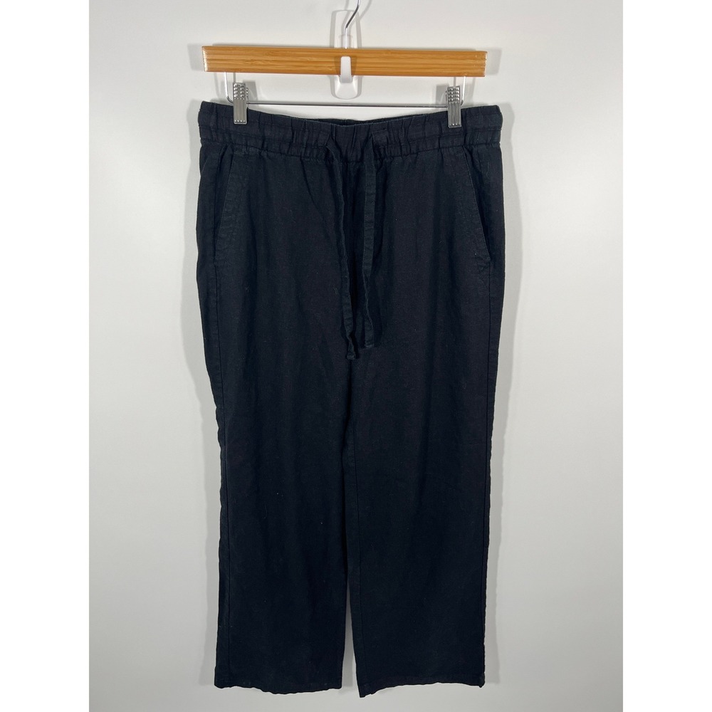 Old Navy Linen Blend Pants Womens S Black Wide Leg Coastal Boho Euro Summer